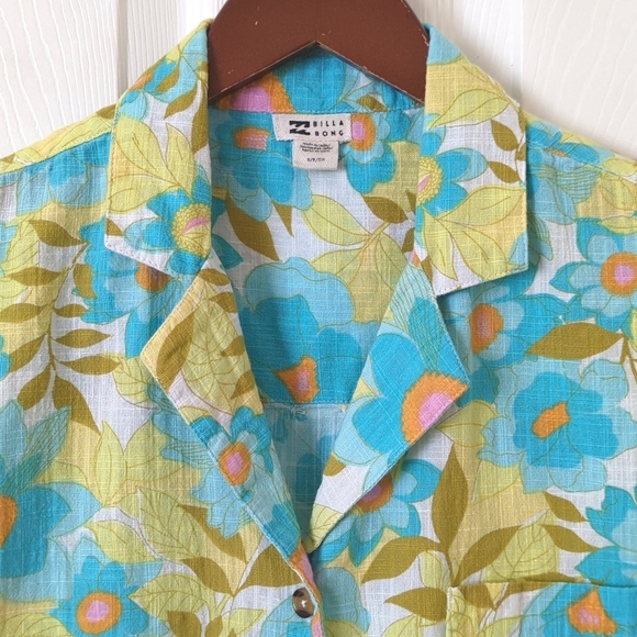 Billabong All Good Floral Woven Cotton Oversized Short Sleeve Button Down Top S - Picture 2 of 13